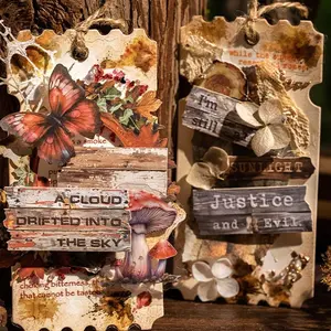 Wood Grain Series Embossed Hard Card Sticker Pack, 6 Pieces, English Text, Decorative Stickers for Crafts and DIY Projects