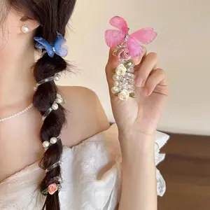 2pcs Butterfly Hair Rings with Floral & Butterfly Design - Pastel Blue Spiral Hair Ties for s, Cute Hair Accessories for Parties, Holidays, Casual Attire