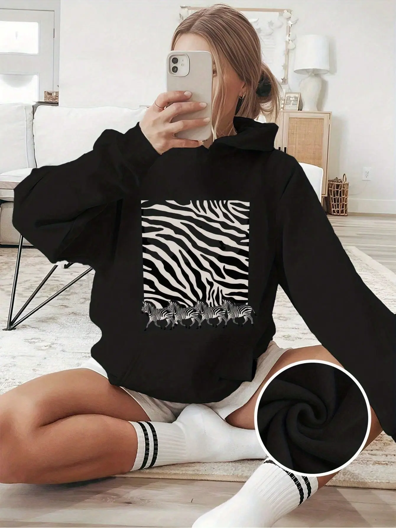 Zebra Print Women's Graphic Hoodie - Animal Print Style Hoodie, Sizes S to 3XL, Perfect for Zebra Lovers, Everyday Wear, Soft Fabric Casual Printed