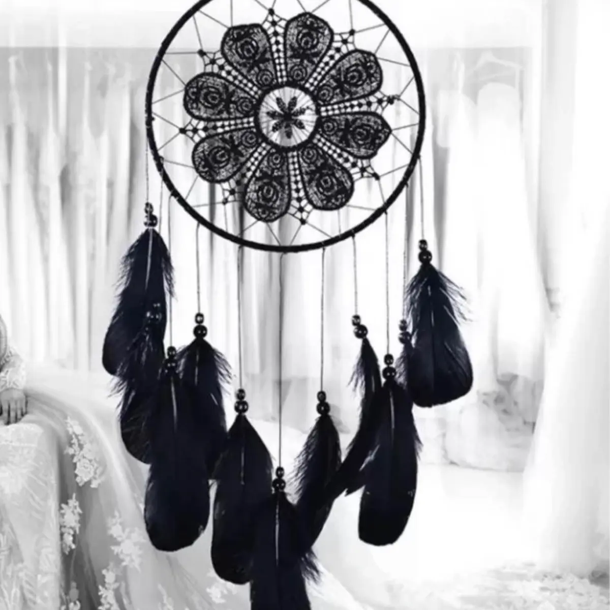 Black Dreamcatcher with feathers