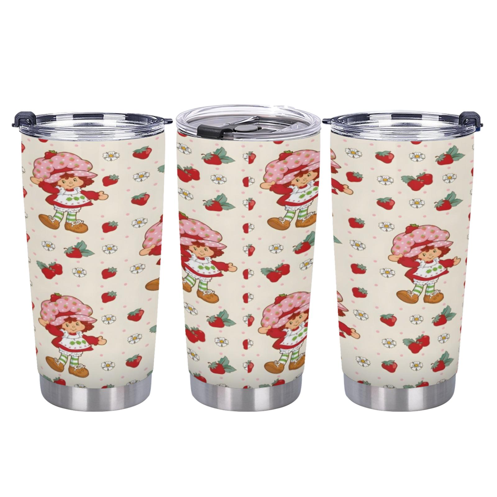 20oz Stainless Steel Tumbler Strawberry Shortcake Pattern Insulated Water Bottle Stainless Steel Thermos Drinking Cup Home Office School Gift Drinkware Summer Cool Bottle TikTok Viral Leakproof Reusable Eco Travel Mug Gift Idea