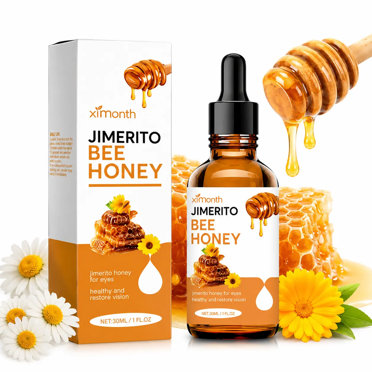 Jimerito Bee Honey Eye Serum 30ml, Hydrating Eye Care with Honey Extract & Sodium Hyaluronate, Refreshing Lightweight Formula for Dry, Tired-Looking Eyes, Screen-Time and Daily Eye-Area Care