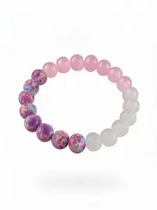 1pc‑Pink Purple Mixed Synthetic Resin Beaded Bracelet, Simple Elegant Women's Jewelry