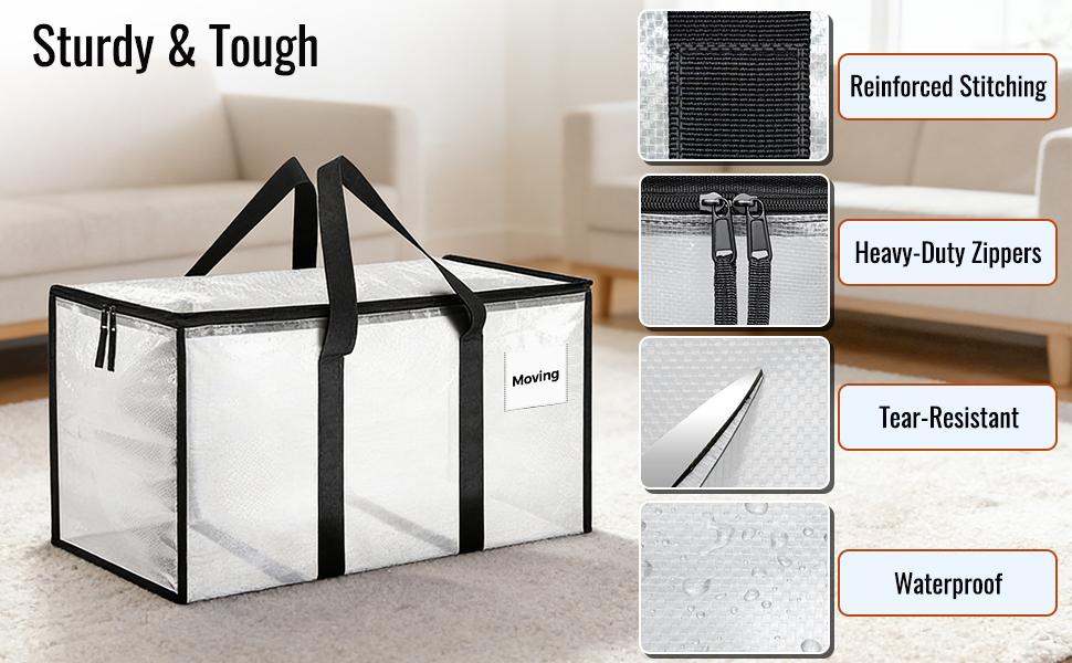 6 Pack Heavy Duty Moving Bags Extra Large Storage Totes with Strong Zippers and Wrap Around Handles, Reusable Moving Box Alternative for Clothes, Comforters, Pillows, Books and Toys, Foldable Packing Supplies for College Dorm,Travel and Home Storage