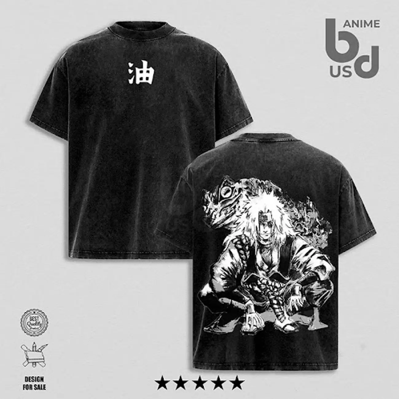 Legendary Jiraiya - Naruto Merch Double Printed Oversize Unisex T-Shirt Washed, Cool Anime Graphics Tee, Anime Outfit, Vintage Design Shirt, Anime Merch, Gift For Anime Fan, For Anime Fans O1E