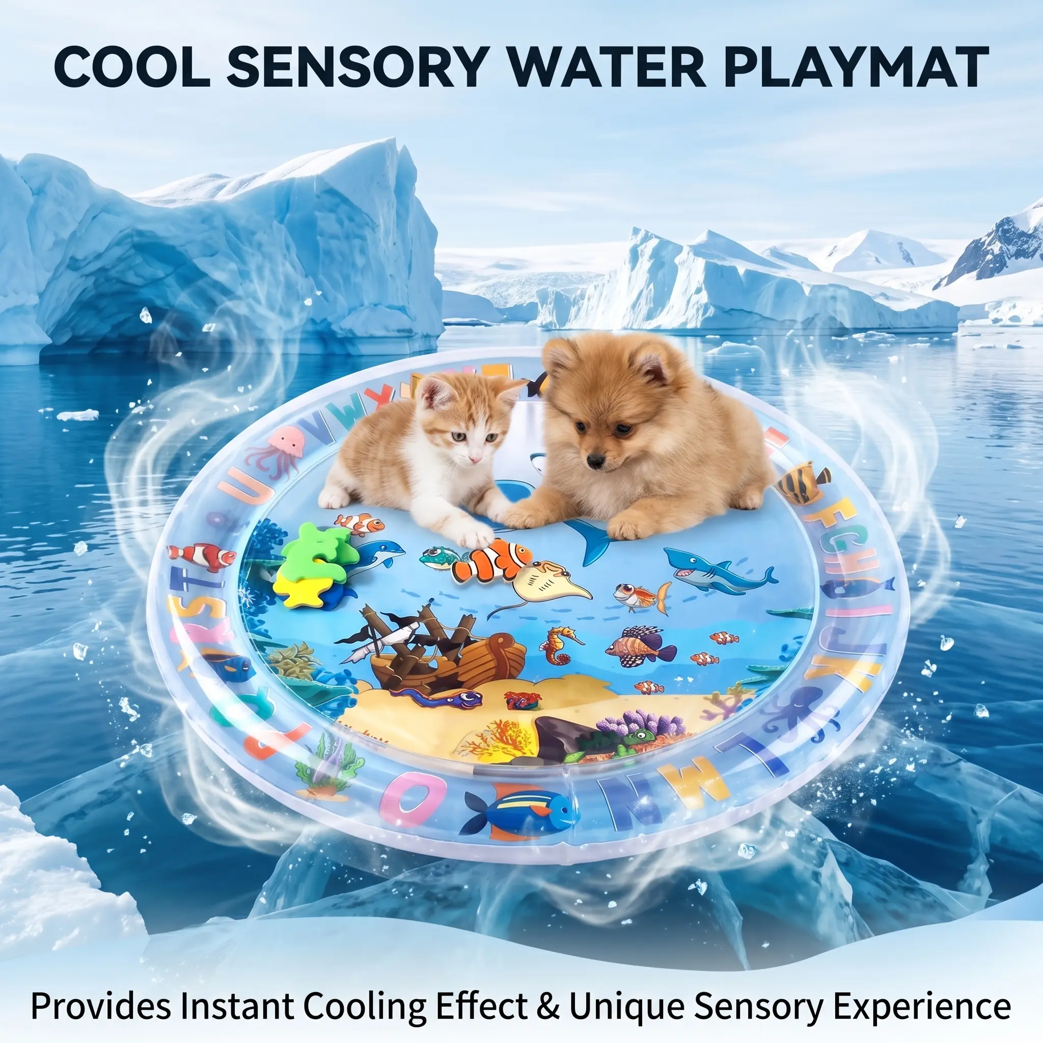 Cat Cooling Mat Dog Cooling Water Bed Inflatable Pet Water Playmat PVC Summer Cooling Pad for Cats Kittens Small Dogs Indoor Heat Relief 65cm 100cm Puppy Kitty