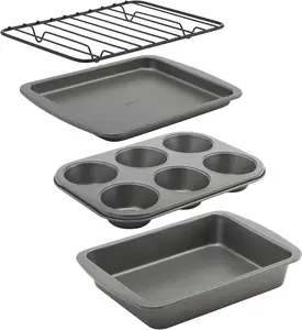 GoodCook 4-Piece Nonstick Toaster Oven Bakeware Set – Steel Baking Set with Sheet Pan, Rack, Cake Pan & 6-Cup Muffin Pan