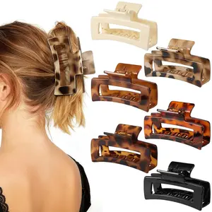 6 Pack 4.1 Inch Large Claw Clips for Thick Hair, Big Tortoise Shell Claw Clip for women, Square Hair Clips for Thick/Long/Curly Hair,  Hold Non-slip Baseball Jaw Clip Accessories