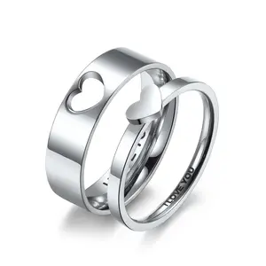"I LOVE YOU" Hollow Heart Couple Ring – Stainless Steel Personalized Promise Jewelry for Him & Her, Daily Romantic Gift