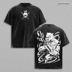 Demon Slayer Infinity Castle Tee – Inosuke Hashibira, Vintage Washed Shirt, Oversized Anime Graphic T-Shirt, Unisex Streetwear, Gift for Anime Fans, Samurai Manga Merch men clothing