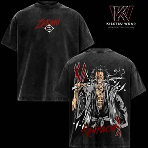 Kenpachi Zaraki T-Shirt – Bleach Vintage Washed Oversized Anime Graphic Tee, Dark Streetwear Aesthetic Top, Acid Wash Soft Cotton Shirt, Casual Unisex Apparel, Gift for Bleach Fans QWU Q09