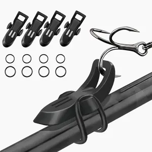 Fishing Rod Hook Keeper Set, 4 Pack with O-Rings, Magnetic Lure Holder and Rod Protector, Black
