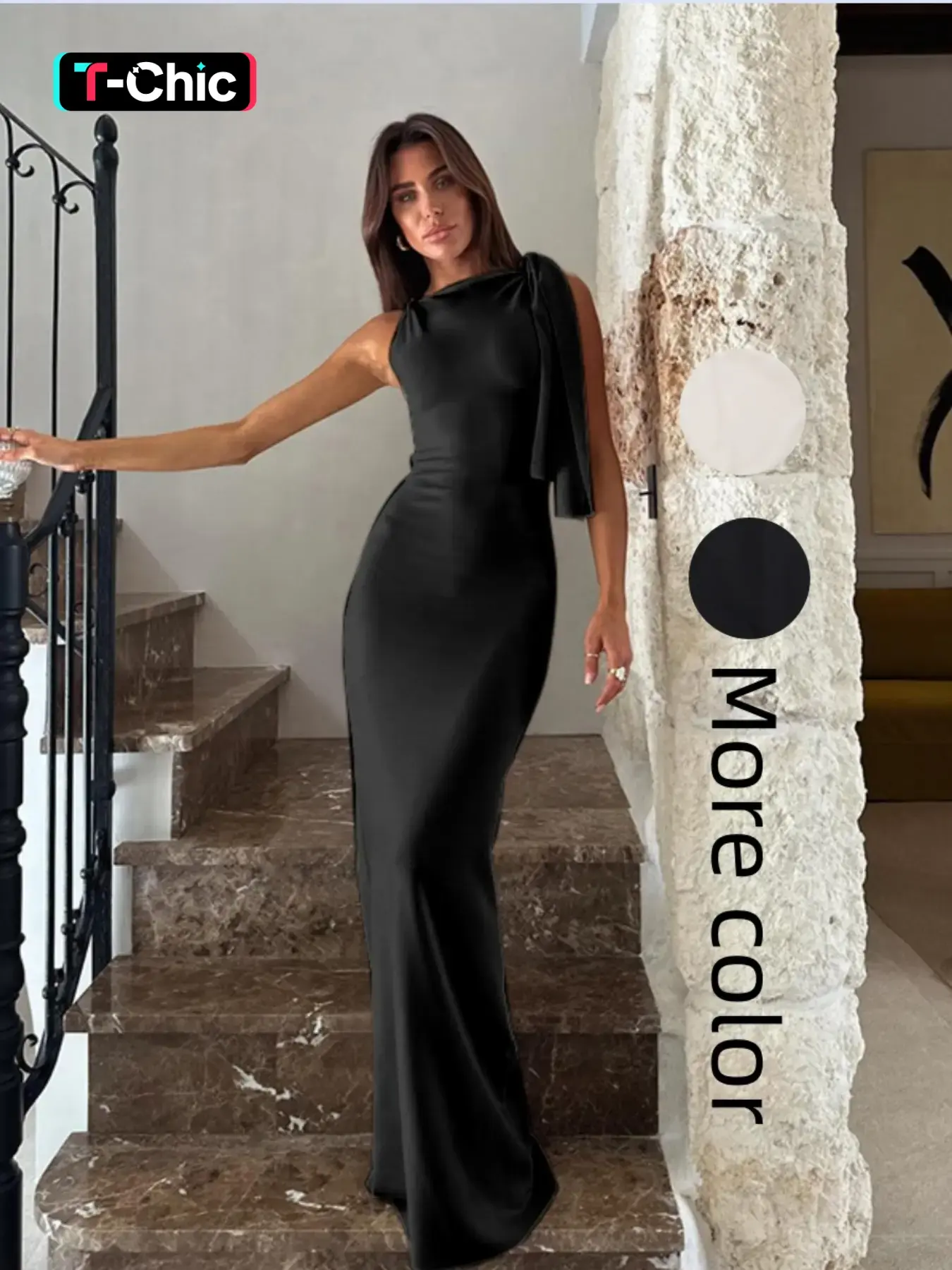 Women's Plain Knot Shoulder Asymmetrical Shoulder Bodycon Dress, Elegant Fashion Dress, Elegant Classy Sleeveless Maxi Dress for Party Club Dating Formal Wear, Cocktail Party Dresses, Evening Wear