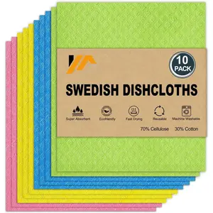 Swedish Dishcloths for Kitchen | 10 Pack Cellulose Sponge Dish Cloths Washable | Non-Scratch  Towels Rags Ultra-Absorbent Cleaning Cloths Quick Drying