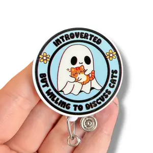 Glitter My Badge Funny ghost cat badge reel for nurse and hospital workers. Badge clip Badge pull - Retractable swivel clip with a 360 rotation. Great gift for coworkers. Funny badge reels