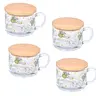 Temp-tations Set of (4) 16-oz Glass Mugs with Wood Lids Dinnerware Kitchenware