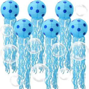 6 Set Sponge Party Decorations 8 Inch Jellyfish Paper Lanterns with 100 count 5 Inch&10 Inch Clear Balloons for Birthday   Decorations