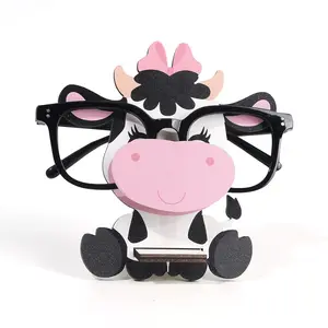 Wooden Glasses Storage Holder, Cute Bow Cow Design Glasses Holder, Creative Glasses Storage Rack for Home Office, Home Organizer