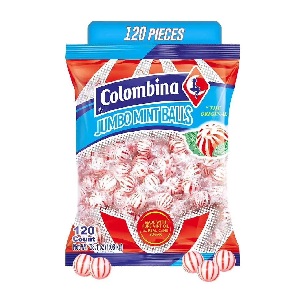 Colombina Jumbo Peppermint Balls Candies - Natural Mint-Flavored Hard Candy Assortment, Individually Wrapped Red & White Sweets, Trans-Fat-Free, Real Cane Sugar Snack for Birthday, Wedding, Office, 1 Bag (120 Pieces), 24-Month Shelf Life