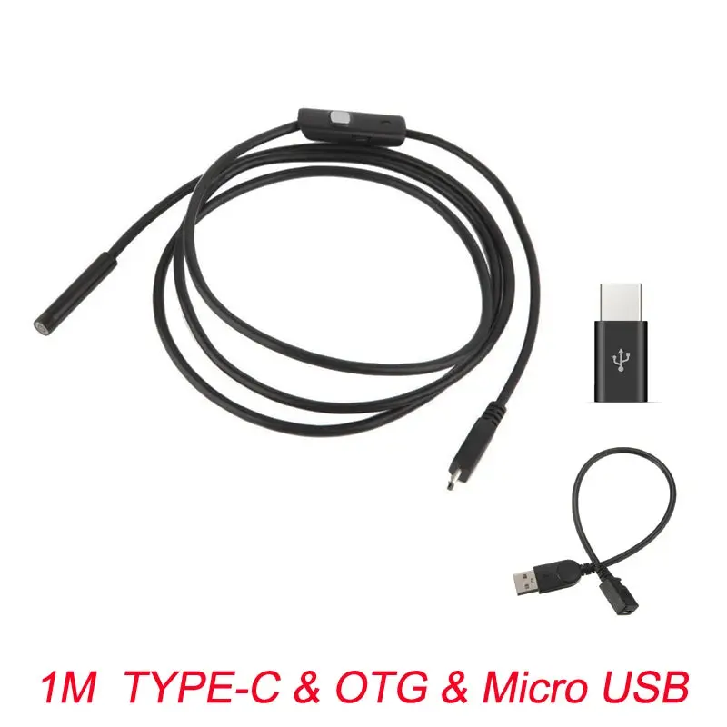 7mm Endoscope Camera Flexible IP67 Waterproof Micro USB Inspection Borescope Camera for Android PC Notebook 6LEDs Adjustable