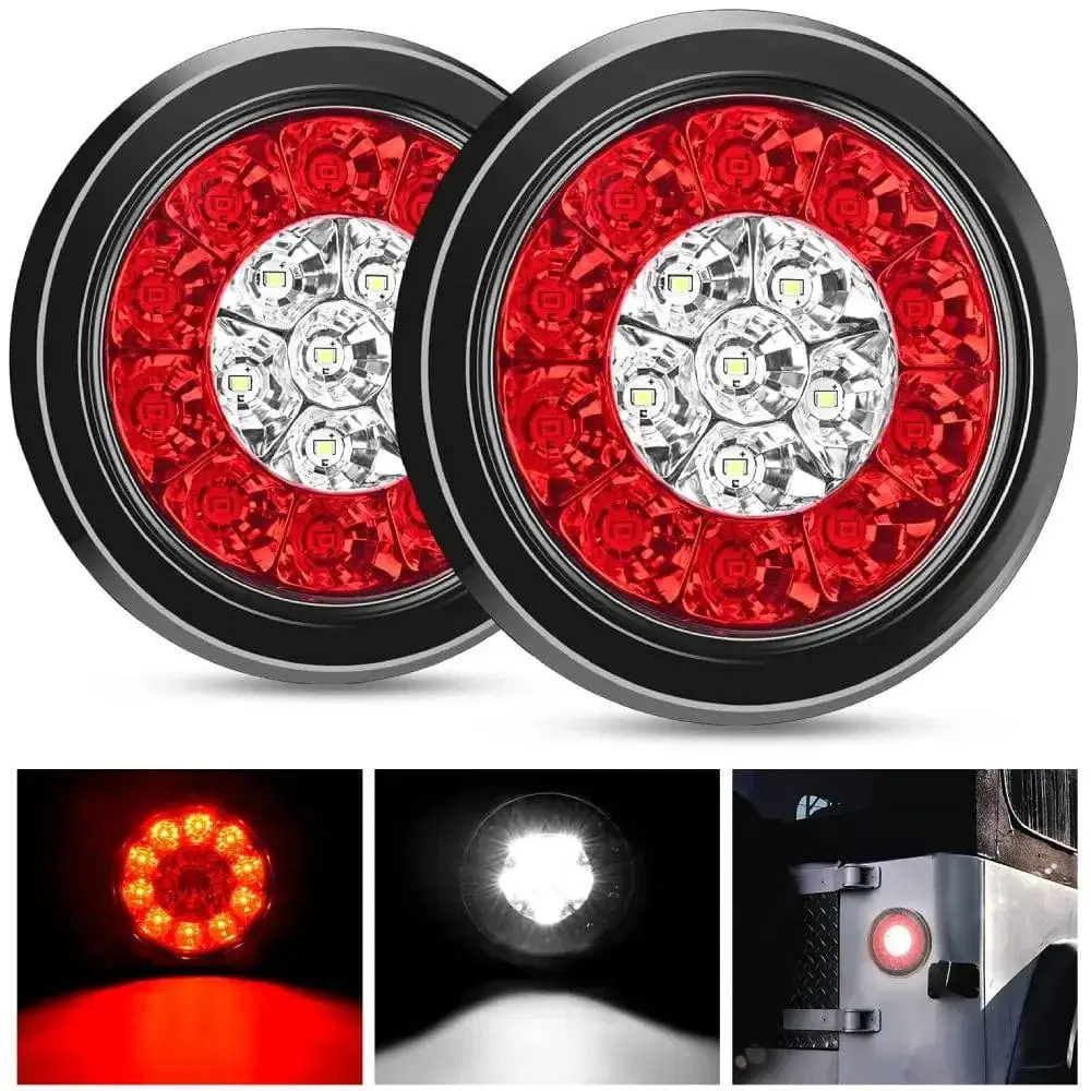 Nilight 4-Inch Round 16-LED Flush Mount Tail Lights with Grommets, White & Red (Pair) for Trucks, Automotive Rear Indicator Lights, Truck, Rear Lights Led Blinker Led Brake