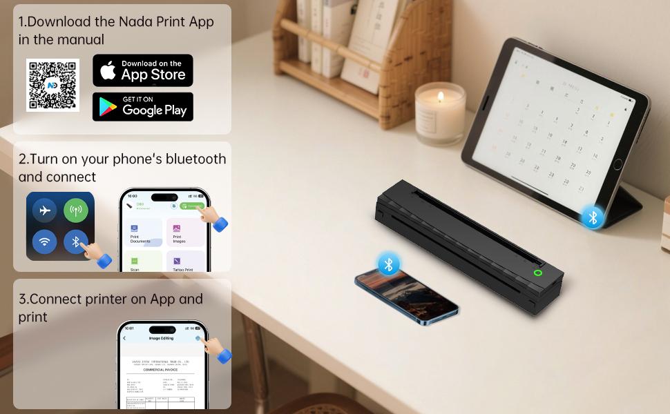 Portable Printer Wireless for Travel, D80 Thermal Printer, Inkless Printers, Compatible with iOS, Android, Laptop, Supports 8.5" x 11" US Letter & A4 & A5 for Home Use, Office, Vehicles, Black