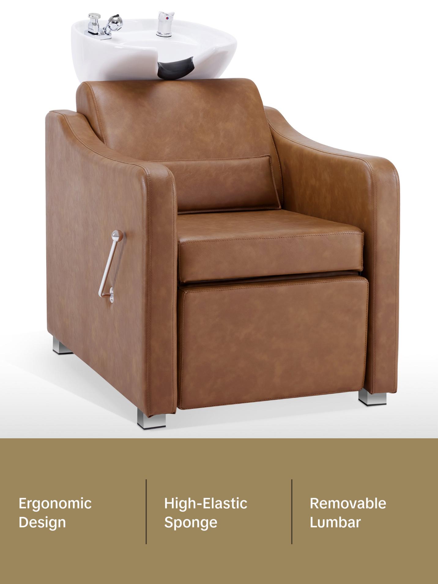 BarberPub Backwash Shampoo Station Chair, Ceramic Hair Wash Bowl for Salon 9364