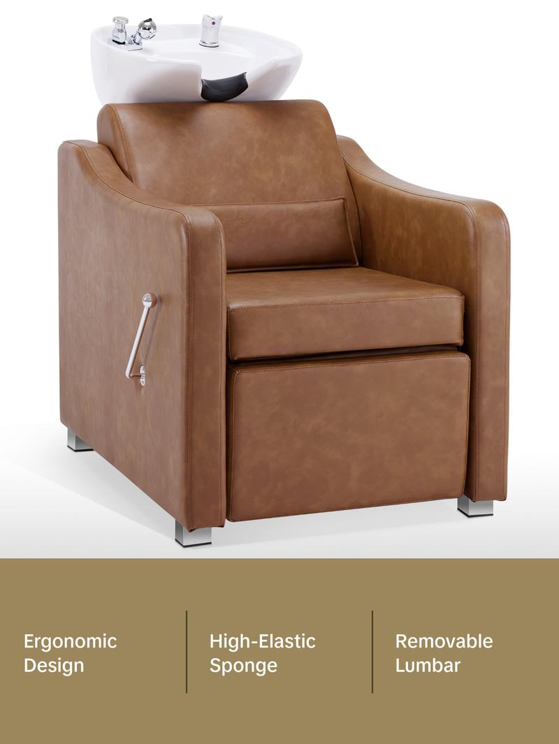 BarberPub Backwash Shampoo Station Chair, Ceramic Hair Wash Bowl for Salon 9364