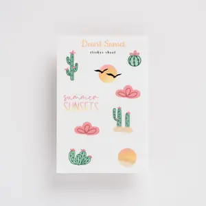 Desert Sunset Sticker Sheet for Journal Planner High Quality Decorative Stickers with Cactus and Sunset Designs