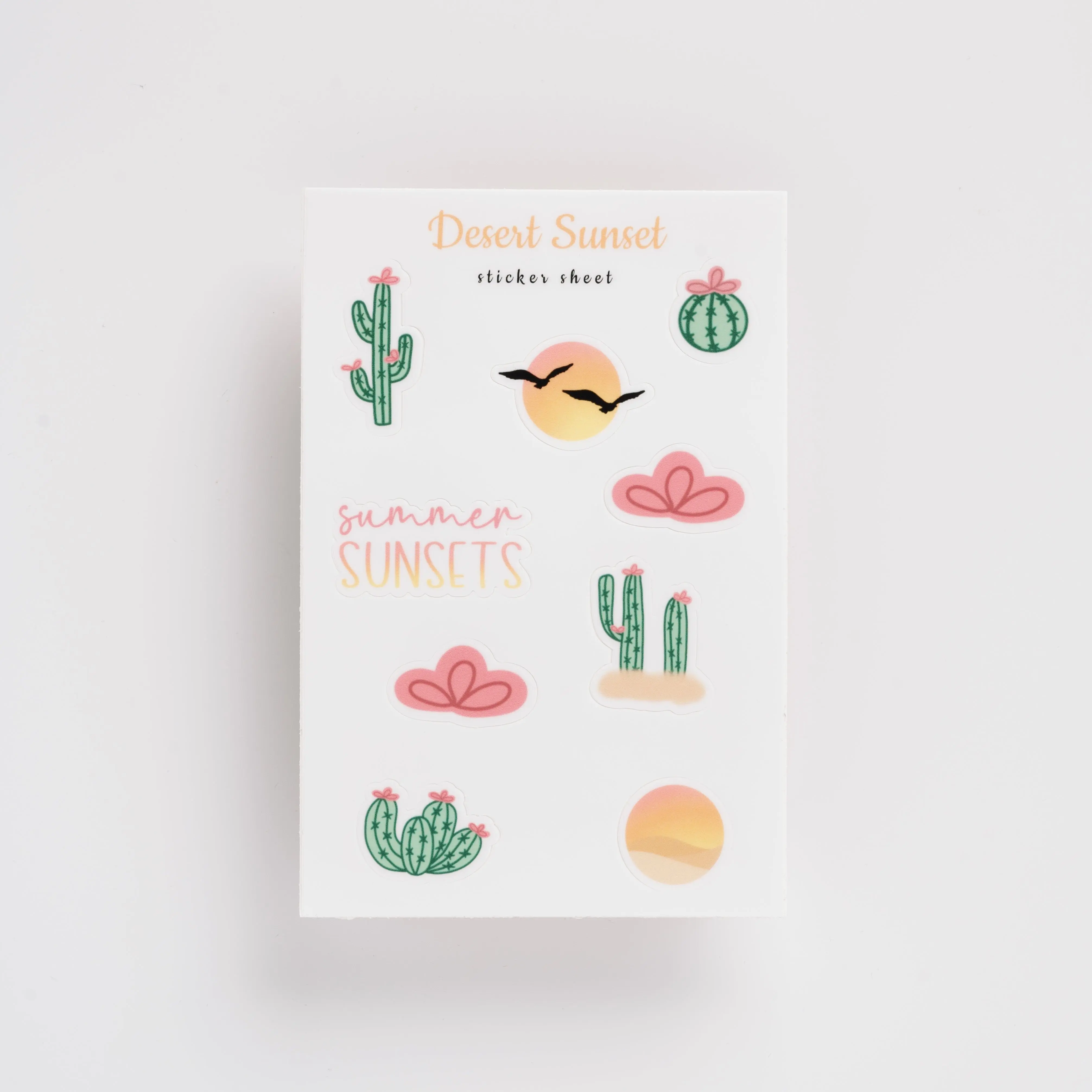 Desert Sunset Sticker Sheet for Journal Planner High Quality Decorative Stickers with Cactus and Sunset Designs