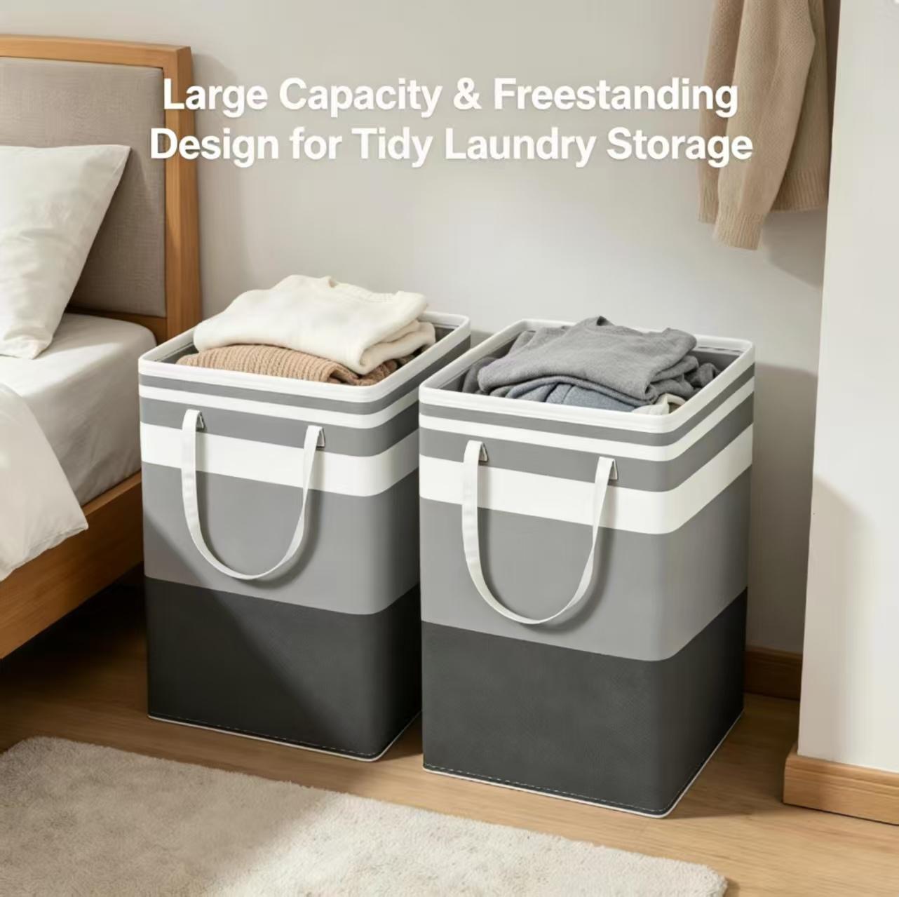 Tired of Cluttered Laundry? 2 Pack Collapsible Laundry Hamper, Freestanding Dirty Clothes Basket with Handles, Space Saving for Bathroom, Dorm, Laundry Room, TikTok Made Me Buy It