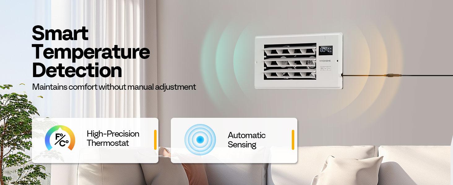 VIVOHOME Register Booster Fan with Adjustable Wind Direction Louver, Smart Intelligent Thermostat & 10-Speed Remote Control - Vent Cover for Room, Floor, Wall, Home Improvement for Weak AC Vent