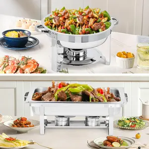 GARVEE Stainless Steel Chafing Dish Buffet Set - Includes 8 Qt Rectangle & 5 Qt Round Chafers with Food/Water Pans and Fuel Holder, Perfect Food Warmer Buffet Set for Parties, Events, and Holiday Catering