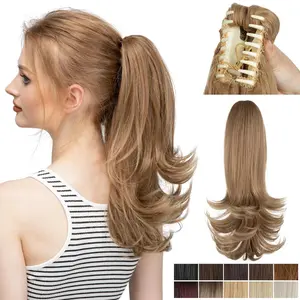 Synthetic Claw Clip In Ponytail Hair Extensions 14 Inch Wavy Hairpiece Fake Blonde Black Hair False Pigtail With Elastic Band