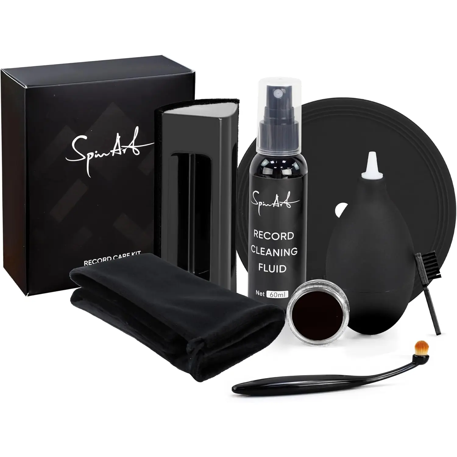 Vinyl Record Cleaning Kit, 8-in-1 Record Cleaner Kit with  Brush, Cleaner Liquid, Stylus Brush & Gel, Mini Brush, Air Blower, Label Protector, Pouch Vinyl Cleaning Kit for LP Albums