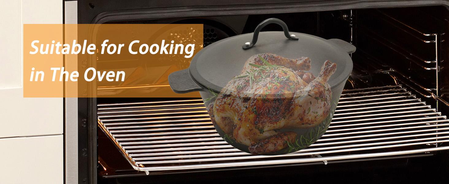 5.2QT Cast Iron Dutch Oven with Lid, Oven Safe up to 500°F, for Bread Baking, Braising, Stewing, and Roasting, Cookware Kitchen