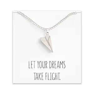 Paper Airplane Necklace – Cute Airplane Charm Pendant for Dreamer & Travelers – Message Card – Let Your Dreams Take Flight