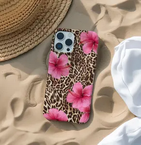 Leopard & Pink Hibiscus Phone Case, Tropical Floral, Animal Print Cover, iPhone 16 15 14 13 12 Pro Max Plus Samsung Galaxy S24 S23 S22 S21