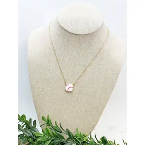 Baseball pendant, cushion cut on gold chain necklace