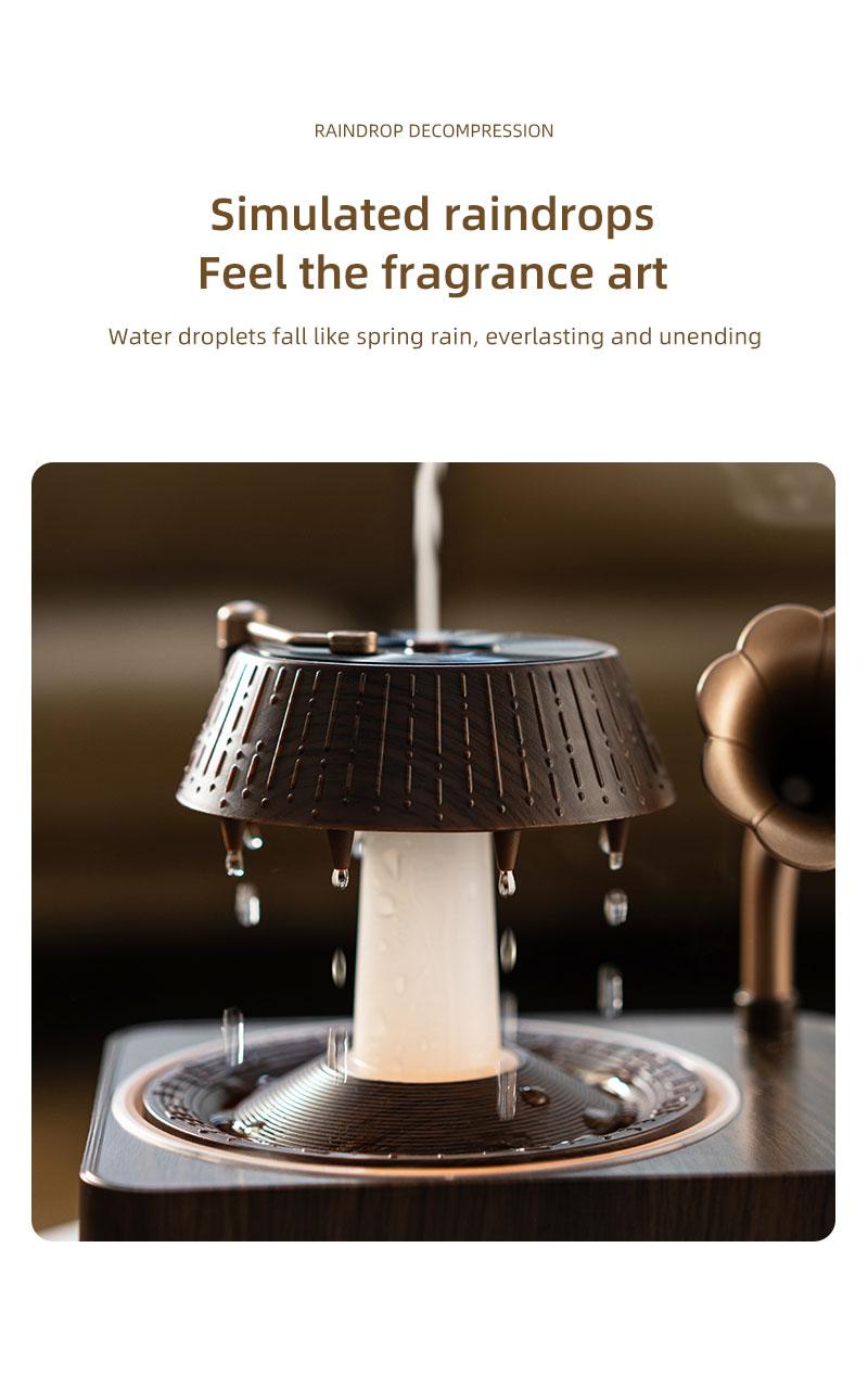 Aromatherapy Diffuser, 250ml Rotating Raindrop Record Player Design Essential Oil Diffuser & Water Mist Humidifier, Ultrasonic, Wood Grain with Remote Control, Colorful LED Night Light, Timer for Bedroom Home Office Decor