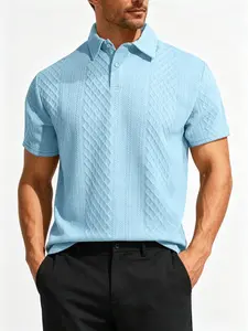 Smart Casual Men's 3D Jacquard Polo Shirt, Casual Polo Shirts, Summer Thin Breathable Diamond Pattern Short-Sleeve T-Shirt, Multi-Color Slimming Collared Top, Versatile Men's Wear, Perfect for Office Commute/Daily Outings/Dates, Menswear