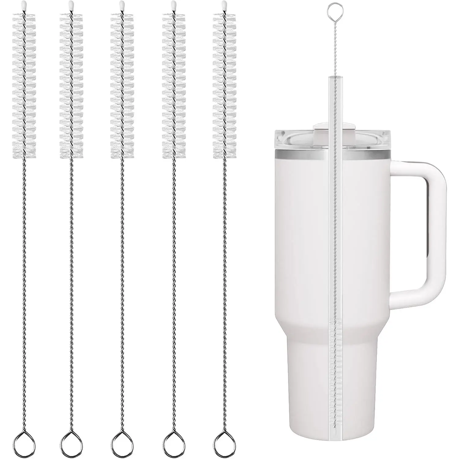 Straw Cleaner Brushes (Pack of 5, 5 Count) - 12.13 in Extra Long, 10mm Wide, Mug Compatible, Fits Large Cups, Sippy Cups, Water Bottles and Tubes (For 40/30/20 oz Drinkware)