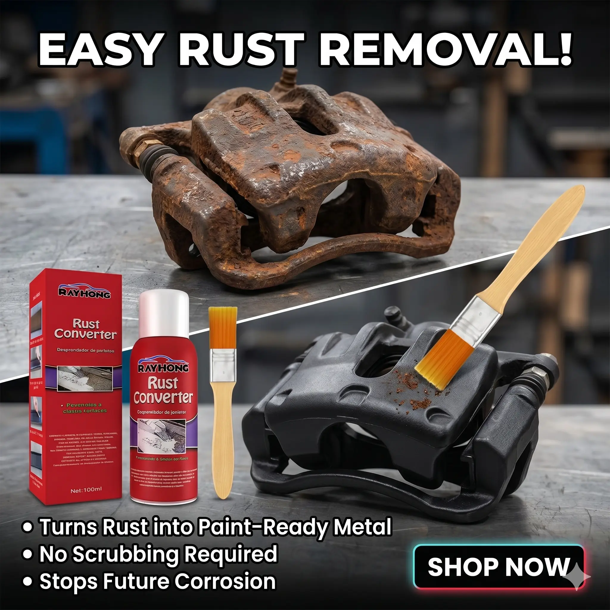 Glycerin-Infused Rust Converter, Automotive Protective Coating for Car Chassis & Metal Parts, Anti-Corrosion Agent, Turns Rust to Paint-Ready Metal, No Scrubbing Required, Free Primer Included, Fast Shipping, No Returns Accepted