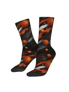 1 Pair Men'S Basketball Polyester Sports Socks, All-Over Print Knit Fabric, 95% Polyester 5% Elastane, Hand Wash/Dry Clean