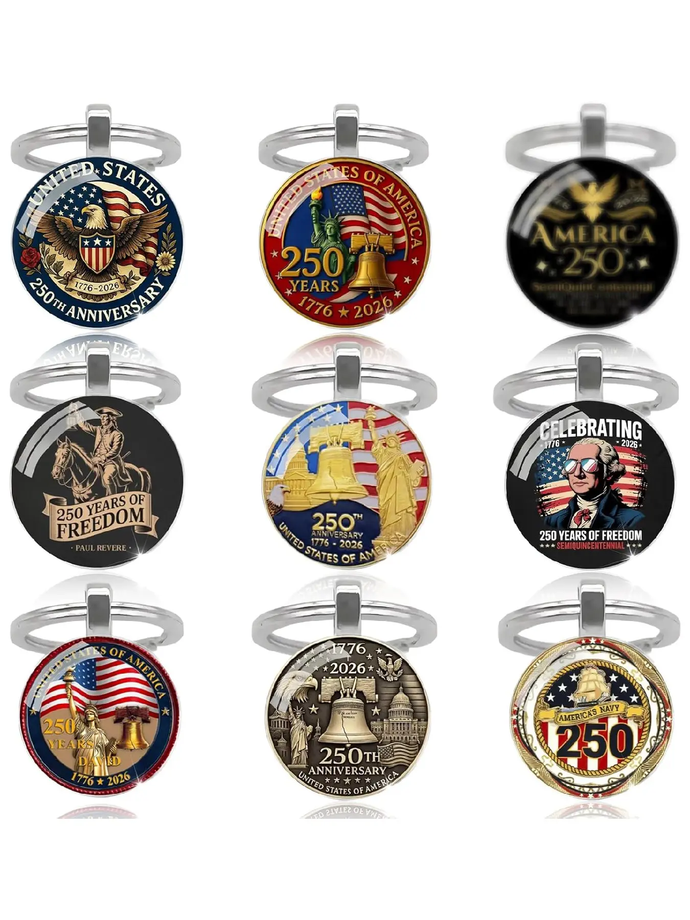 250th Anniversary Commemorative American Patriot Keychain, commemorating the 250th anniversary of the United States' Independence Day celebrations, made of zinc alloy.