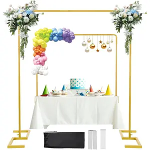 8.2FT x 8FT Backdrop Stand Heavy Duty with Base,  Portable Adjustable Pipe and Drape Backdrop Stand Kit, Over The Table Rod Stand with Clamps, Square Metal Arch Party Frame for Birthday Decor