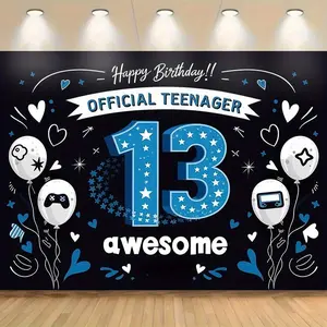 1 piece of  13th birthday celebration backdrop, adorned with various patterned balloons, suitable for family gatherings, weddings, birthday parties, coming-of-age ceremonies, Christmas, Thanksgiving, seasonal themes, entrance halls,