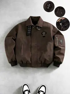 Unisex Y2K American vintage tie-dye jacket featuring metal buckle detailing, a cross patch, side zip pockets, and durable waterproof windproof design—perfect for everyday streetwear and outdoor activities in spring and autumn, and an ideal gift for a boyf