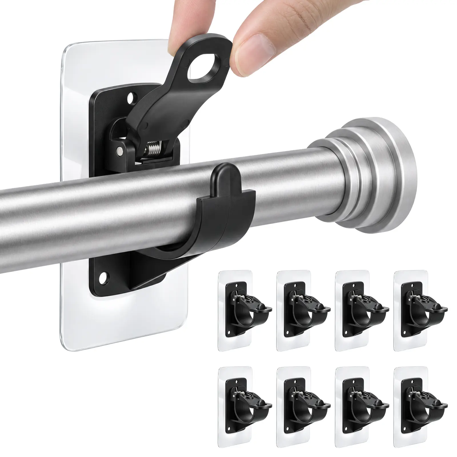 2026 New 8-Pack No-Drill Self-Adhesive Curtain Rod Brackets, Nail-Free Multipurpose Stick-On Hooks, Home Organizer Hangers for Dorm, Bathroom Decor