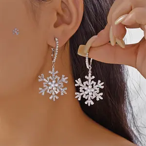 Shiny Crystal Zircon Snowflake Dangle Earrings For Women Exquisite Imitation Pearl Rhinestone Earring Christmas New Year Gifts